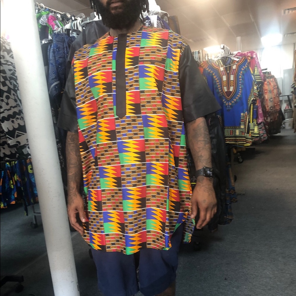 African men Danshiki Ankara kente short sleeve top